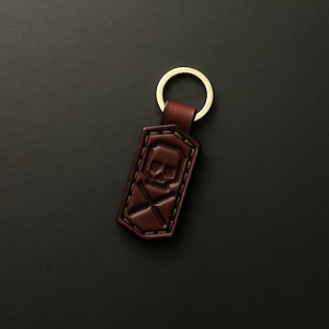 Personalized Leather Skull Keychain: Wickett & Craig Bridle Leather Key Fob