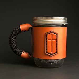 Personalized Leather Mason Jar Mug Sleeve - Travel Coffee Mug