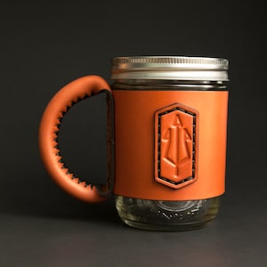Personalized Leather Mason Jar Mug Sleeve: Travel Coffee Mug