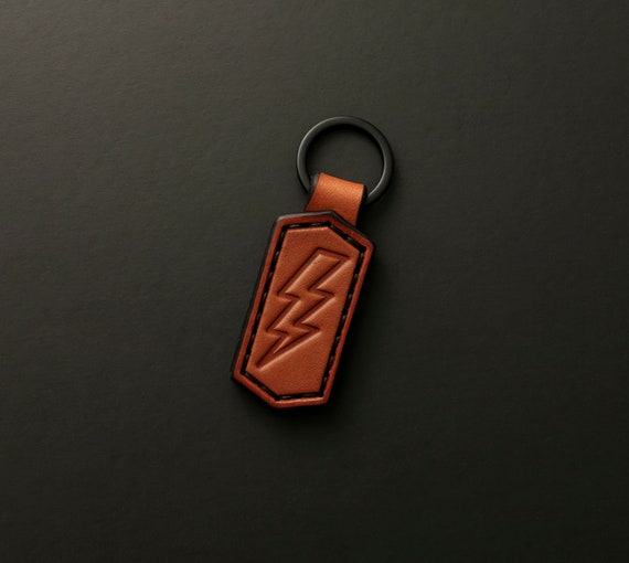 Buy Premium Leather Keychain Custom Lightning Bolt Key Fob