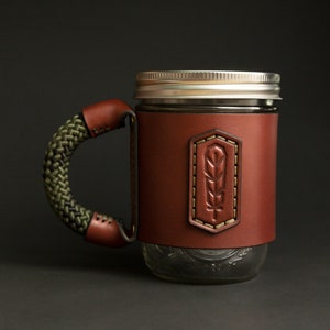 Personalized Leather Mason Jar Mug Sleeve: Travel Coffee Mug