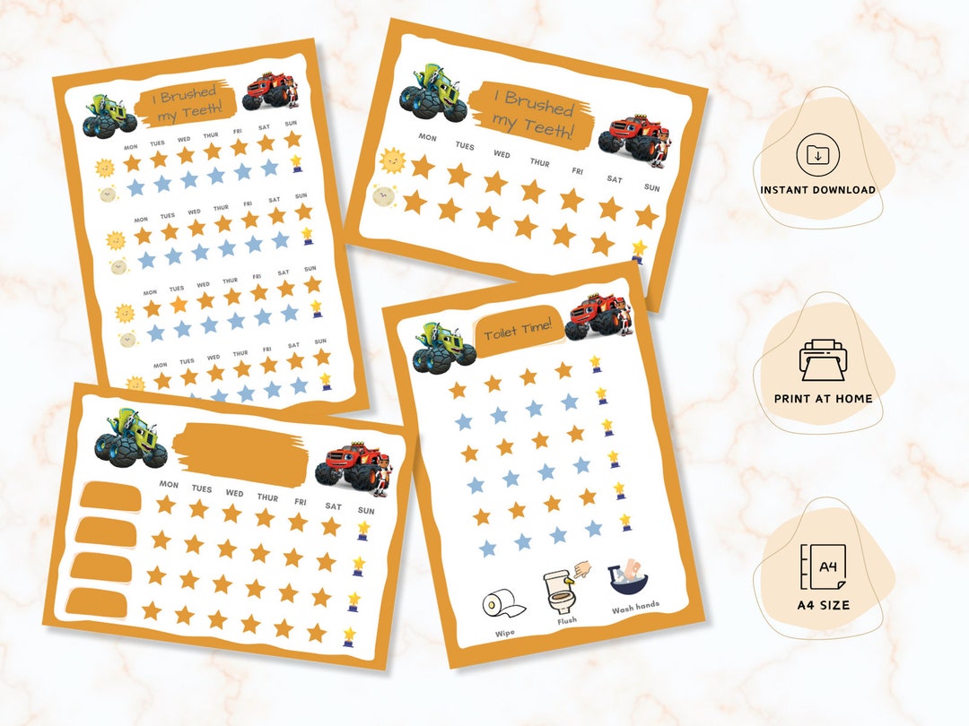 Blaze the Monster Truck Reward Chart Bundle brush Teeth, Potty Training ...