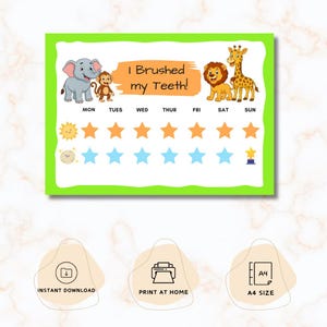 Safari Thema Pinsel Zähne Belohnungstabelle (druckbar)