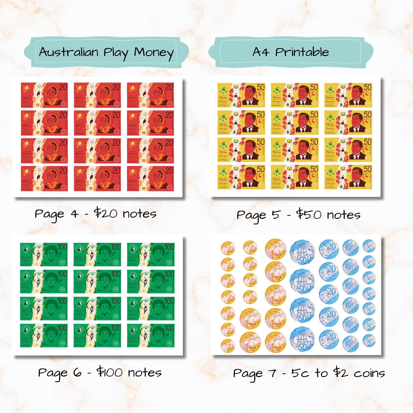 Australian Coins And Notes Printable