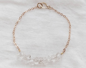 Herkimer Diamond Bracelet - delicate gemstone bracelet boho wedding jewelry clear stone easy to put on nickel free crystal bridal bracelet