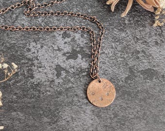 Copper Full Moon Necklace - hammered circle necklace with stardust texture, whimsical starry textured jewelry, nickel free celestial pendant
