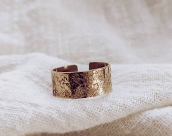 Stardust Band Ring - wide band adjustable ring boho celestial jewelry textured hammered brass ring open back star ring cigar band