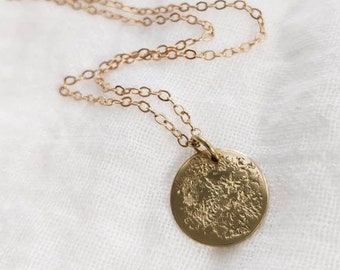 Stardust Circle Necklace - galaxy necklace, minimalist bohemian layering jewelry, full moon necklace, nickel free, moon and star necklace