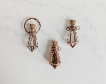 Copper Electroformed Curio Bottle Necklace -OOAK custom choose your own whimsical pendant, botanical and crystal necklace with stamped charm