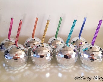 Disco Ball Tumbler Party Drink Cup w/ Custom Bling Straw Bachelorette Party, Birthday Party, Bridal Shower, Holiday, Wedding Bridesmaid Gift