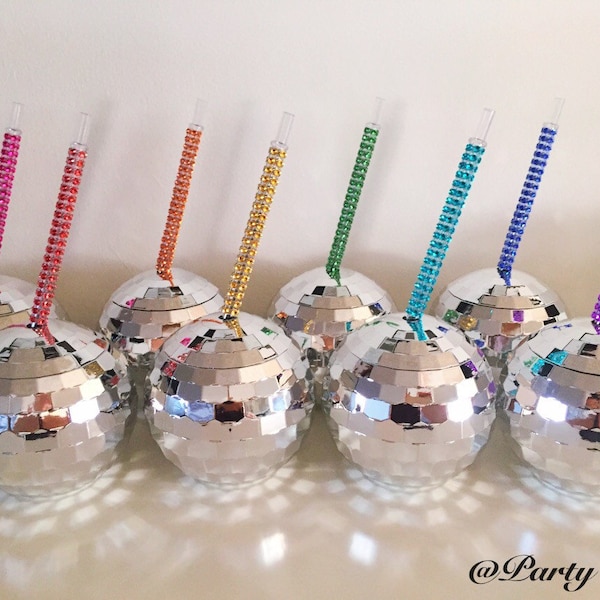 Disco Ball Tumbler Party Drink Cup w/ Custom Bling Straw Bachelorette Party, Birthday Party, Bridal Shower, Holiday, Wedding Bridesmaid Gift