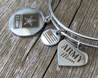 Army Mom Bracelet Wife Girlfriend US Military Gift US Army Charm Military Jewelry Present United States Army Gold Silver Stainless Steel