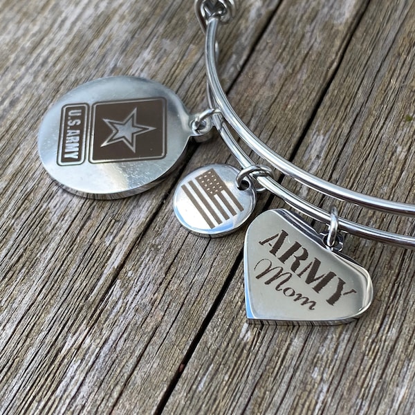 Army Mom Bracelet Wife Girlfriend US Military Gift US Army Charm Military Jewelry Present United States Army Gold Silver Stainless Steel