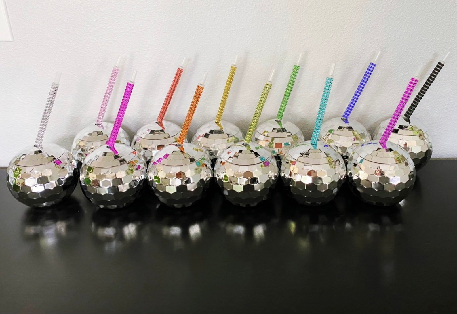 Disco Ball Tumbler Party Drink Cup W/ Custom Bling Straw Etsy