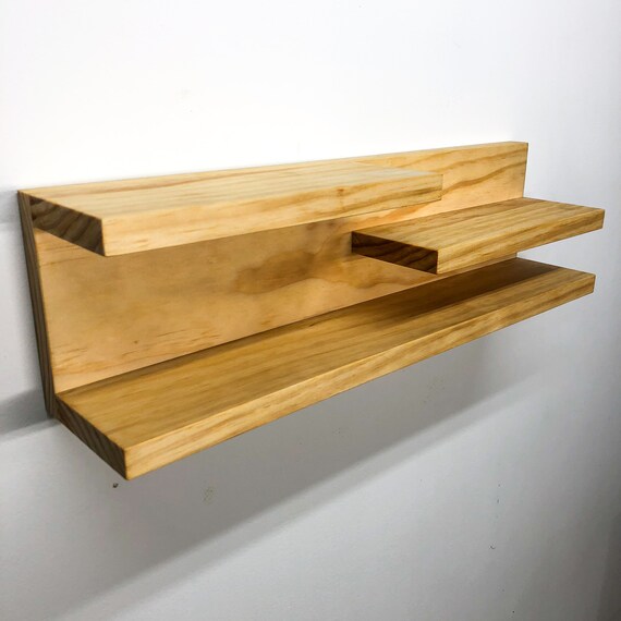 Modern Floating Shelf Wall Organizer Simple Office Entryway Easy Install Pine Oak Made To Order Holds Mail Keys Wallets