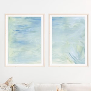 Blue and Green Abstract Art, Modern Abstract Landscape Prints, Lake House Wall Art, Abstract Coastal Print set of 2, Earthy Tone Wall Art