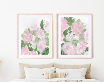 Pink Hydrangeas Print set of 2 - Pink Flowers - Abstract Flowers - Hydrangea Paintings - Hydrangea Wall Decor - Pink Flowers Print set of 2