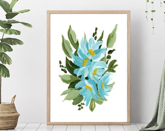 Teal Floral Print - Acrylic Floral Painting - Wall Art Print - Abstract Floral Print - Wall Art Floral Painting - Acrylic Painting Wall Art