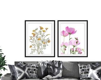 Wall Art Set of 2 - Watercolor Painting - Botanical Print Set - Watercolor Flowers - Watercolor Art - Pink Flowers Wall - Pink Flower Print