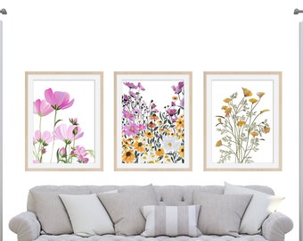 Watercolor Flowers - Floral Painting - Flowers Wall Art Prints - Wall Art Set of 3 - Wall Art Prints - Flowers Prints Farmhousenature - Art