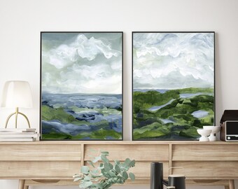 Abstract Landscaping Print set of 2 - Wall Art Print - Contemporary Wall Art - Neutral Wall Art Print Set - Large Brush Stroke Painting Art