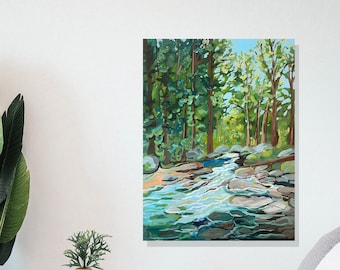 Original Landscape Painting - Wood Cradled Painting Home Decor - Rural Painting - Stream Painting - Acrylic Painting -  Home Wall Decor Art