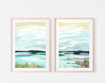 Abstract Landscape Art Print Set of 2 - Sunset Original Painting Print - Acrylic Paintings - Modern Paintings - Prints of Marsh - Paintings