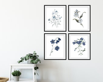 Blue Flowers Botanical Print set, Botanical Art Print Set, Botanical Art Prints, Botanical Prints, Prints, Posters, Wall Art, Art Print set