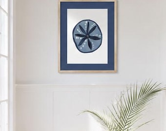 Blue Sand Dollar Coastal Wall Art Print | Nautical Beach Decor | Modern Seashell Artwork | Ocean Inspired Home Decor