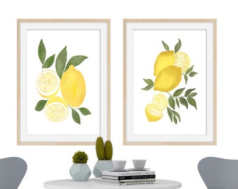 Watercolor Print set of 2 - Lemon Prints - Watercolor Lemon - Watercolor Print Set - Watercolor Art - Watercolor Painting - Kitchen Wall Art