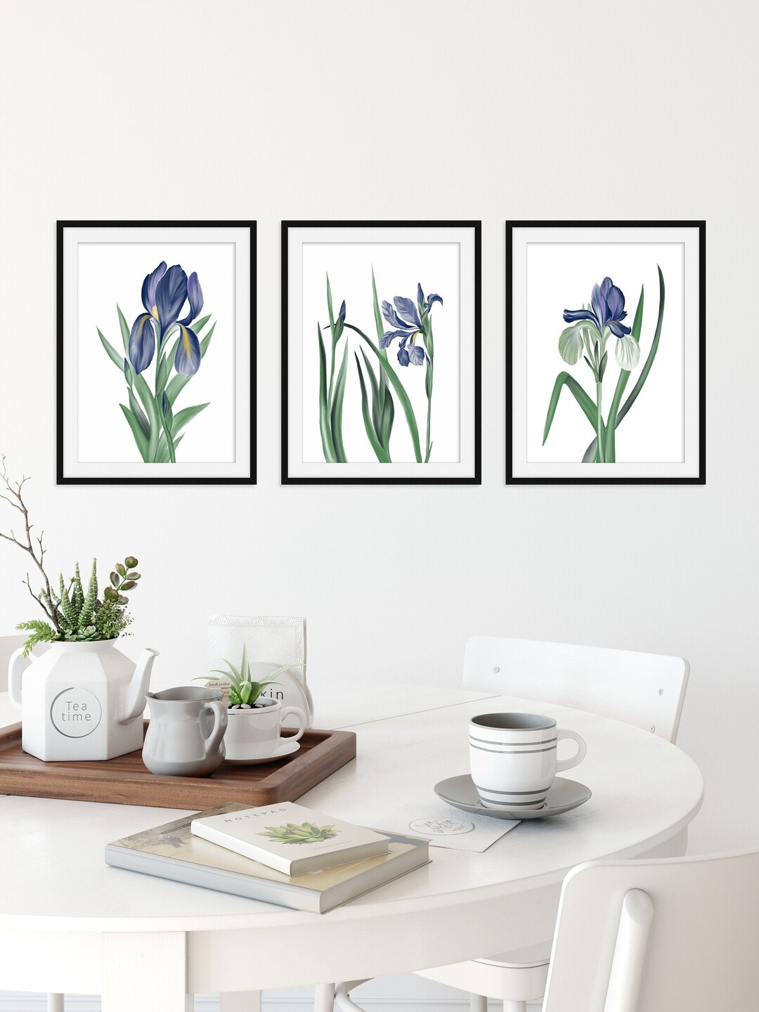 Blue Flower Prints Watercolor Print Set of 3 Iris Prints Spring Flowers