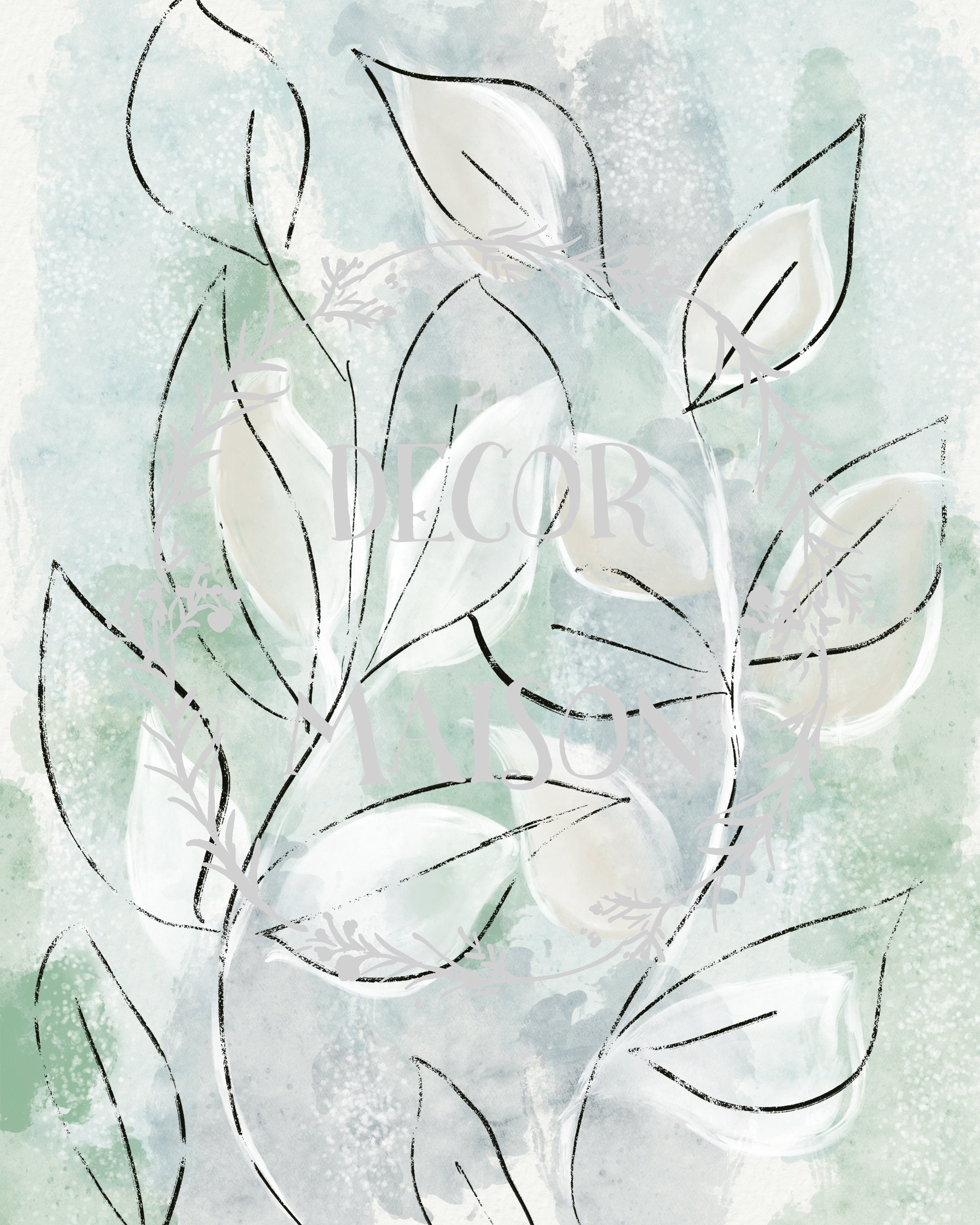 Abstract Leaves Print set of 2 Wall Art Prints Watercolor Etsy