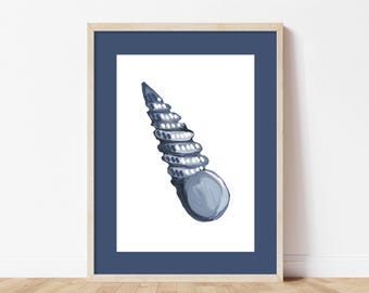 Blue Common Wentletrap Shell Art Print | Coastal Seashell Wall Decor | Nautical Beach House Artwork