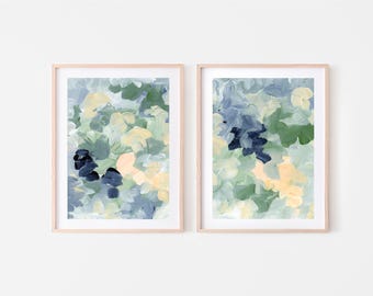 Abstract Floral Art Print, Blue Green Peach Wall Decor