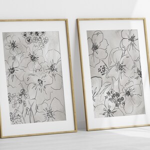 Floral Wall Art Prints - Print set of 2 - Floral Line Art - Botanical Prints - Gallery Wall Art Set Living Room - Watercolor Prints - Prints