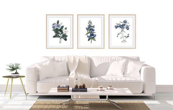 Botanical Print Set of 3 Botanical Blue Flowers Wall Art | Etsy