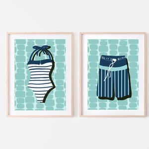 Retro Swimsuit Art Print Set: Mid-Century Beach Wall Decor