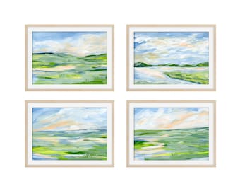 Marsh Print Set of 4 - Sunset Original Painting Print - Acrylic Paintings - Modern Paintings - Prints of Southern Marsh - Cloud Paintings