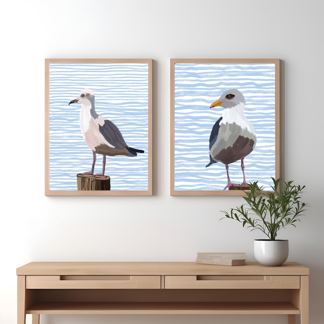 Seagulls Coastal Art Print: Beach House Wall Decor - Etsy