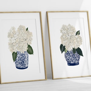 Chinoiserie Ginger Jar Print - Blue White Chinoiserie with Hydrangeas - Chinoiserie Decor Print - Chinoiserie Blue White Vase - Ginger Vase