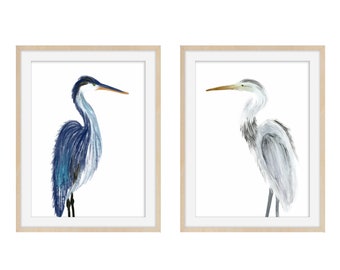 Bird Prints - Bird Set of 2 Prints - Crane Print - Blue Heron Print - Large Bird Prints - Wall Art Decor - Wall Art Prints - Bird Wall Art