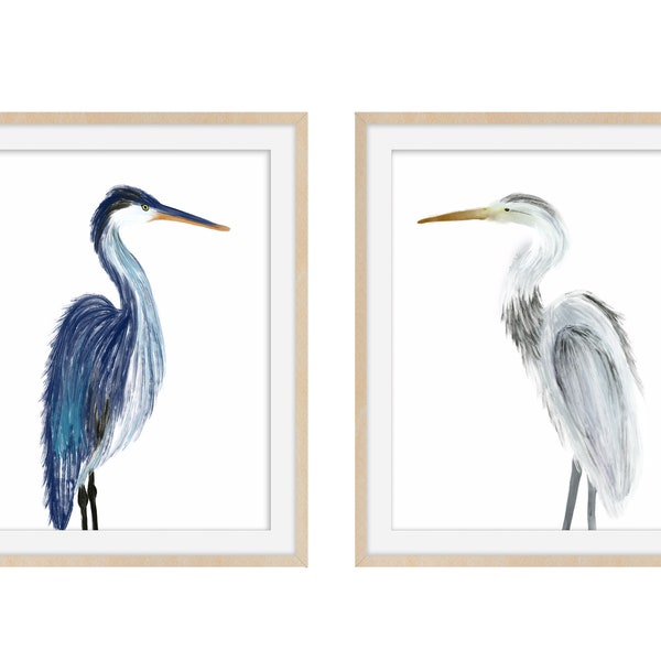 Bird Prints - Bird Set of 2 Prints - Crane Print - Blue Heron Print - Large Bird Prints - Wall Art Decor - Wall Art Prints - Bird Wall Art