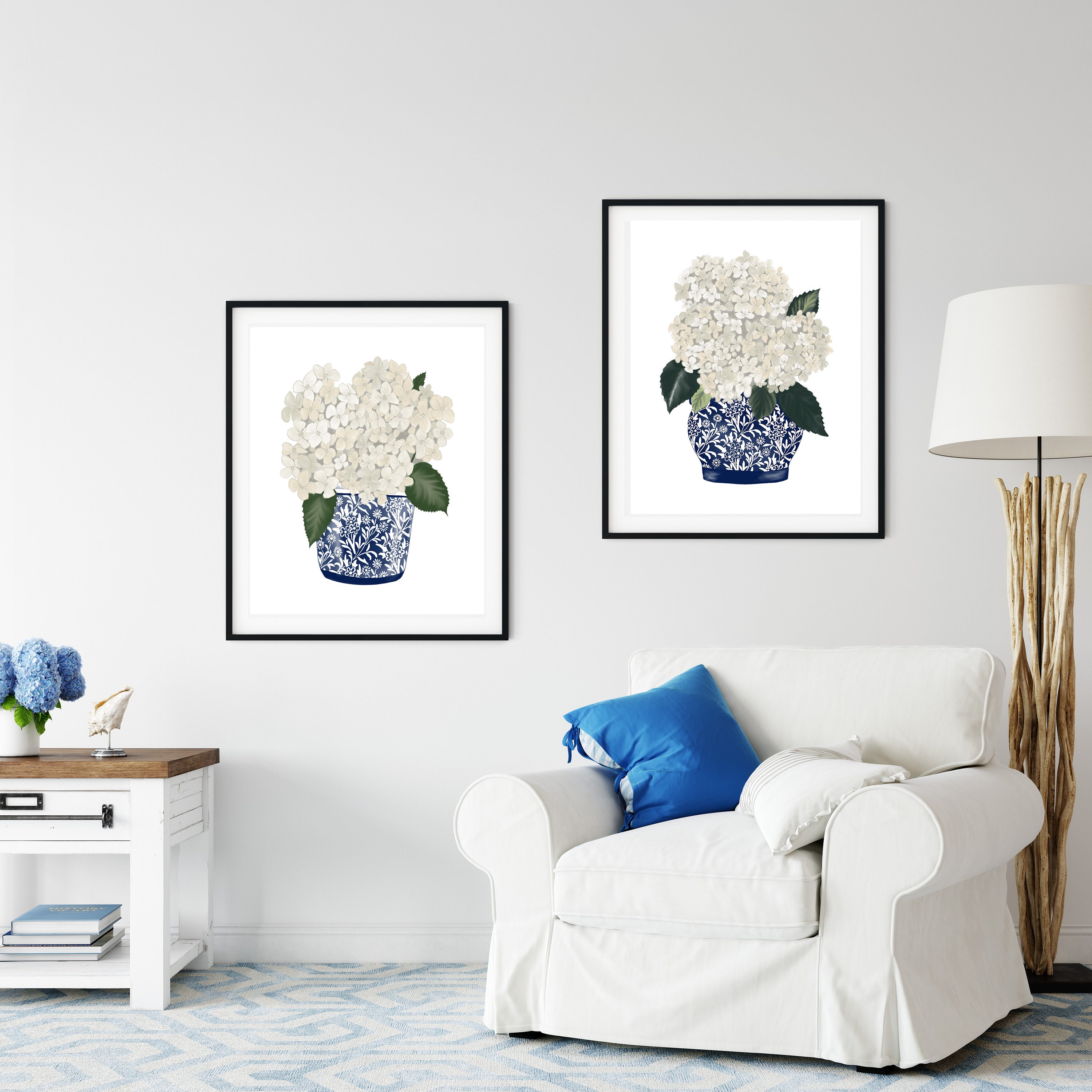 Chinoiserie Ginger Jar Hydrangea Print: Blue White Vase Art - Etsy