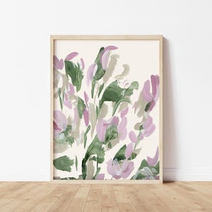 Pink Modern Abstract Flower Art Print Green Botanical Decor Wall Art - Art Print or Canvas - Abstract Pink Floral Decor - Floral Canvas Art