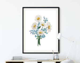 Daisies Floral Print   - Watercolor Daisy Floral Painting - Wall Art Print - Watercolor Flower Print - Art Print Watercolor - Forget Me Not