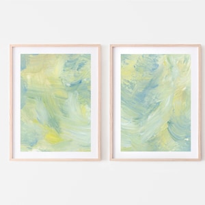 Blue and Green Abstract Art, Modern Abstract Landscape Prints, Lake House Wall Art, Abstract Coastal Print set of 2, Earthy Tone Wall Art