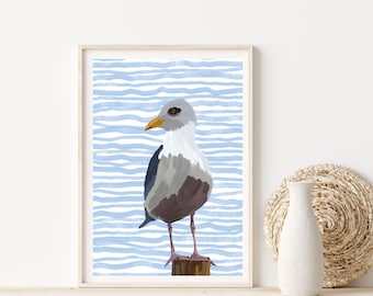 Seagull Art Print: Coastal Beach Nursery Decor