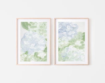 Blue Hydrangeas Print set of 2 - Blue Flowers - Abstract Flowers - Hydrangea Paintings - Hydrangea Wall Decor - BlueFlowers Print set of 2