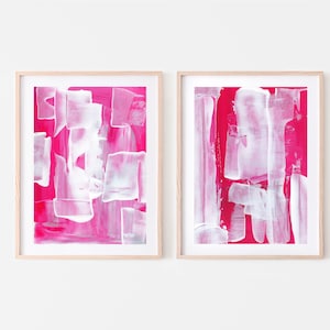 Electric Pink Abstract Art, Modern Abstract Geometric Prints, Lake House Wall Art, Abstract Coastal Print set of 2, Abstract Wall Art Set