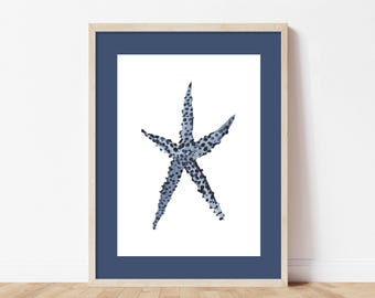 Blue Starfish Coastal Art Print | Nautical Beach Wall Decor | Modern Ocean Botanical Illustration | Coastal Home Decor